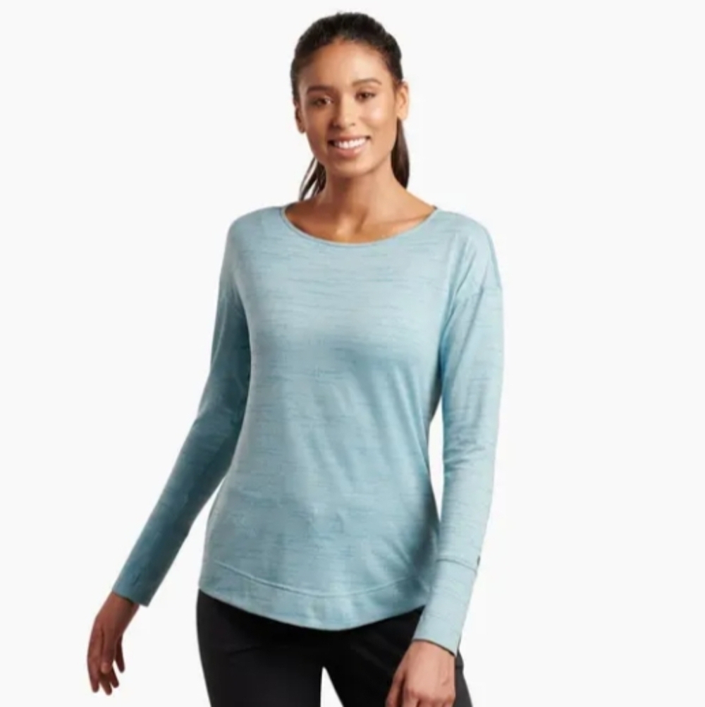 Kuhl Intent Krossback Top Womens XL Light Blue Workout Keyhole Faux Wrap Back